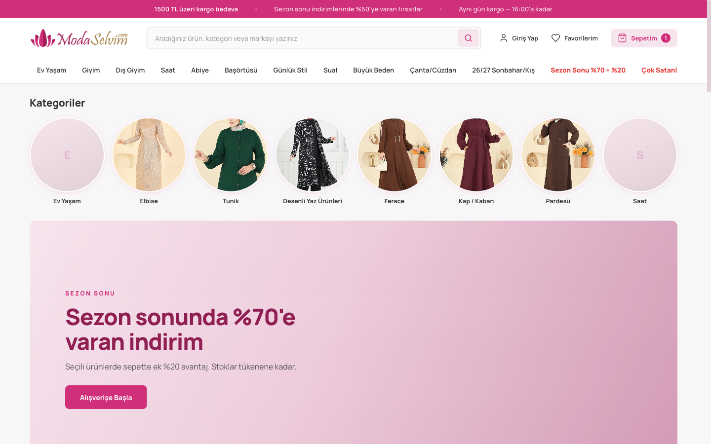 Panelden kurulan vitrin anasayfası